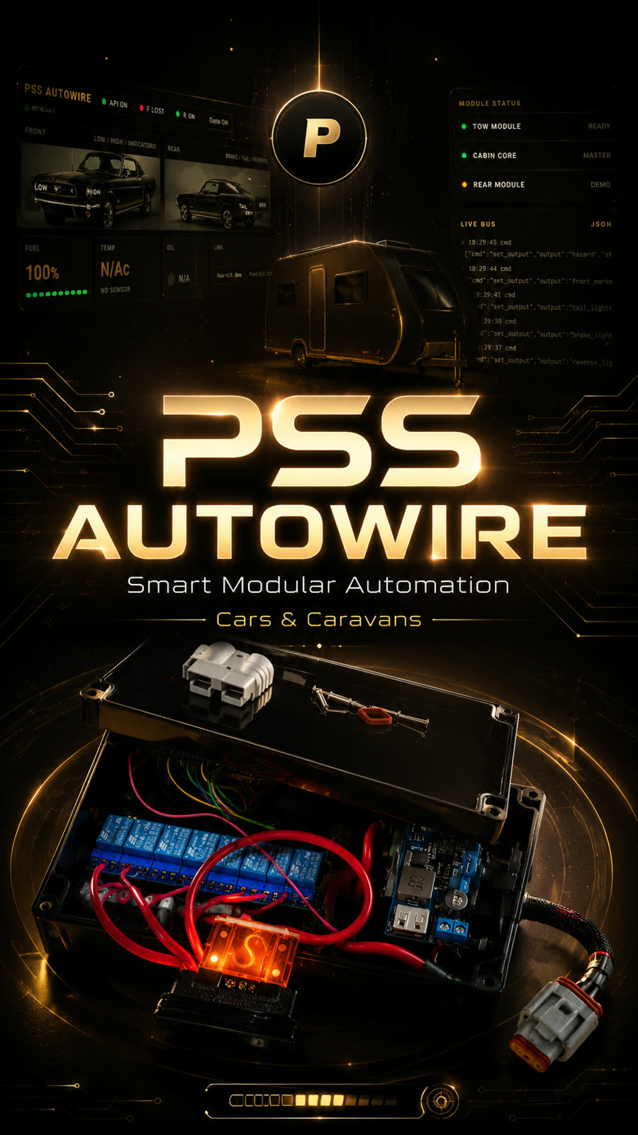 PSS AutoWire modular automation — the control GUI alongside the physical relay module