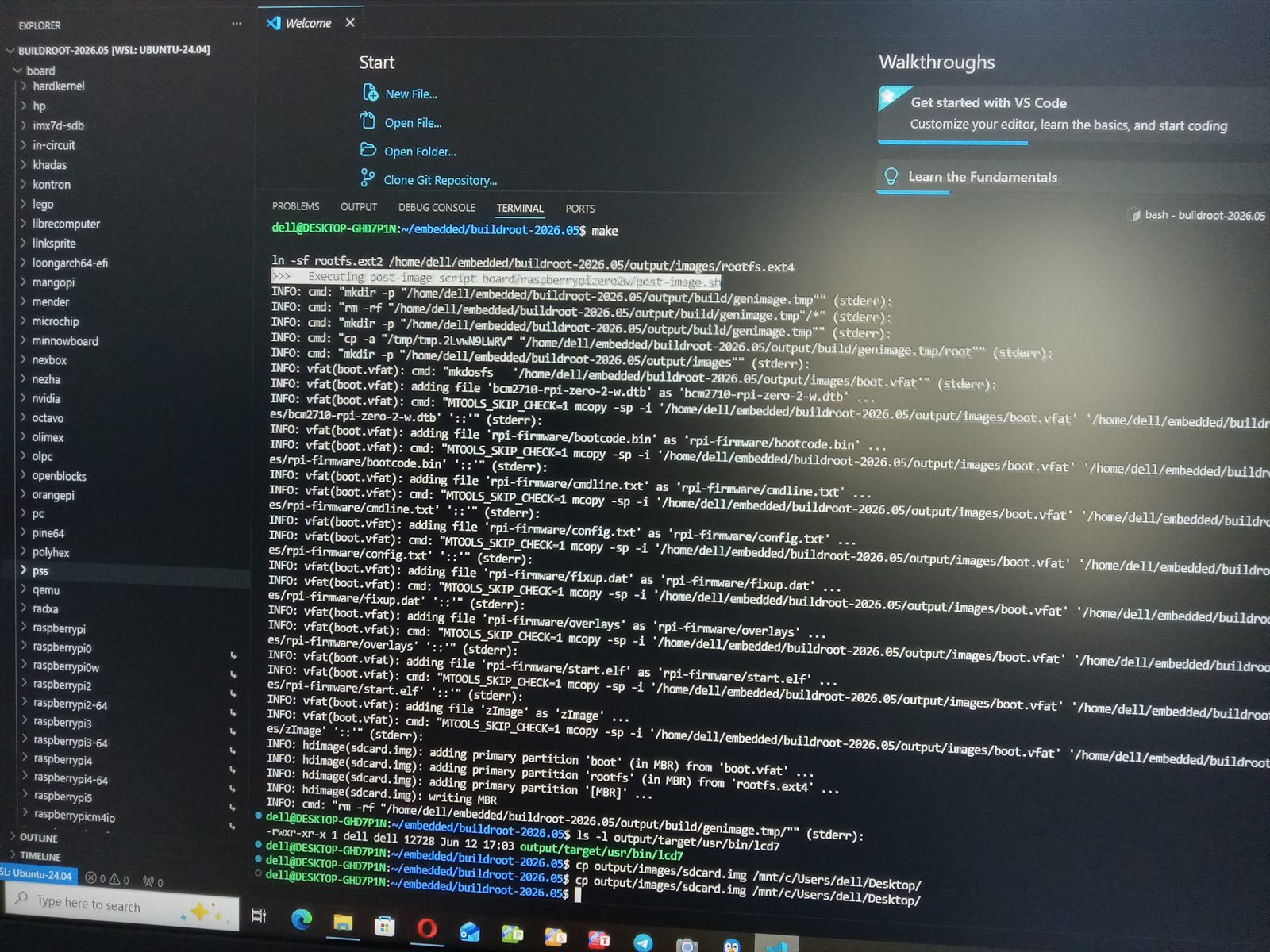 Firmware build output and diagnostic console during embedded development
