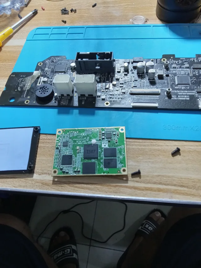 Instrument-cluster electronics, a display panel, and a processor board laid out for hardware integration.