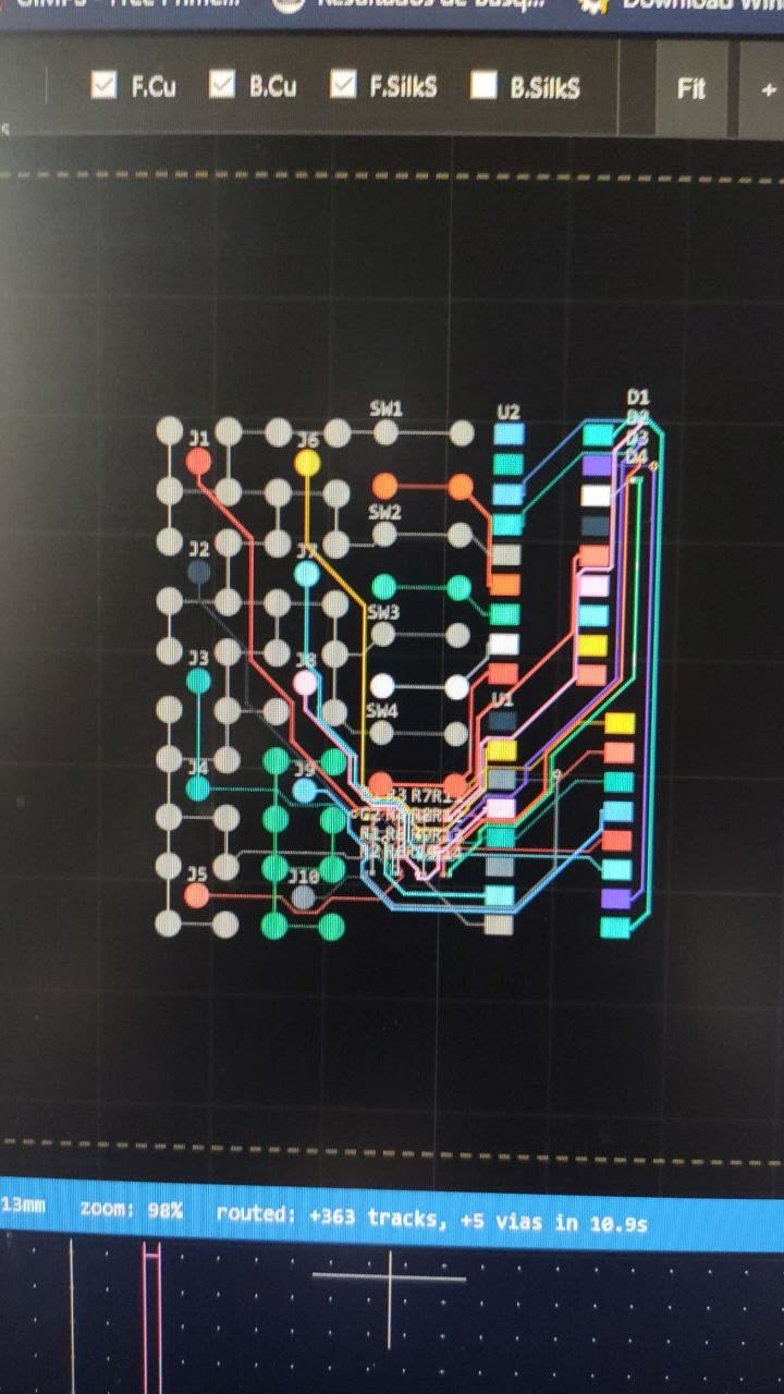 KiRouter auto-routing result in KiCad — 363 tracks and 5 vias routed in 10.9 seconds