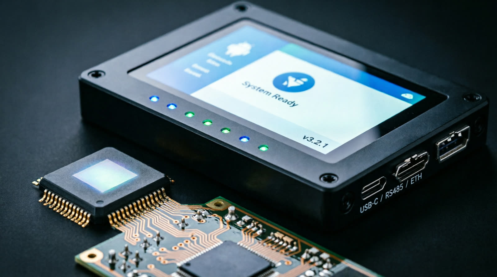 Embedded firmware development bench with device and PCB