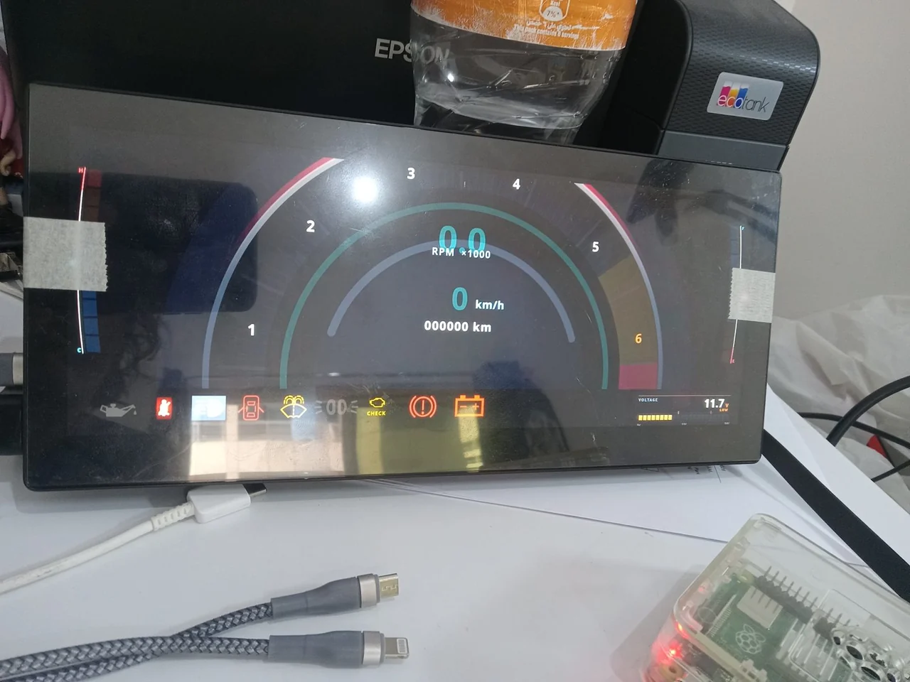 Digital instrument cluster prototype on the development bench